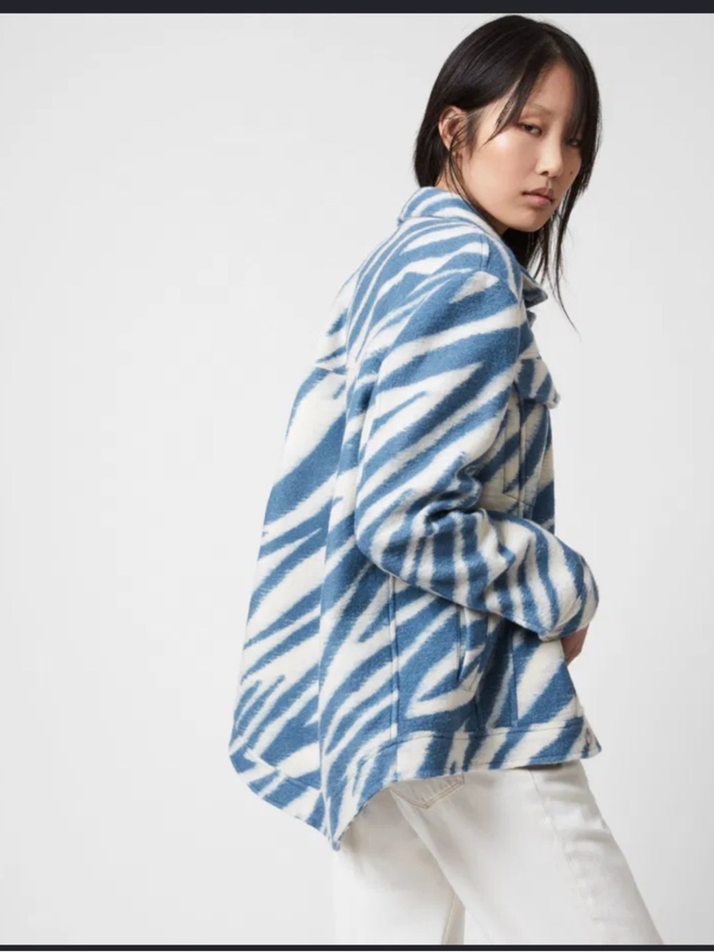 AllSaints Faye Zebra-Pattern Wool Trucker Jacket